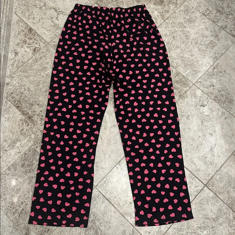 Kate Spade New York Pajama Set Small Pink Hearts Long Sleeve Pant Set